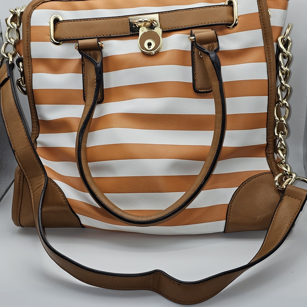 Unbranded Striped Brown and White Shoulder Bag‎